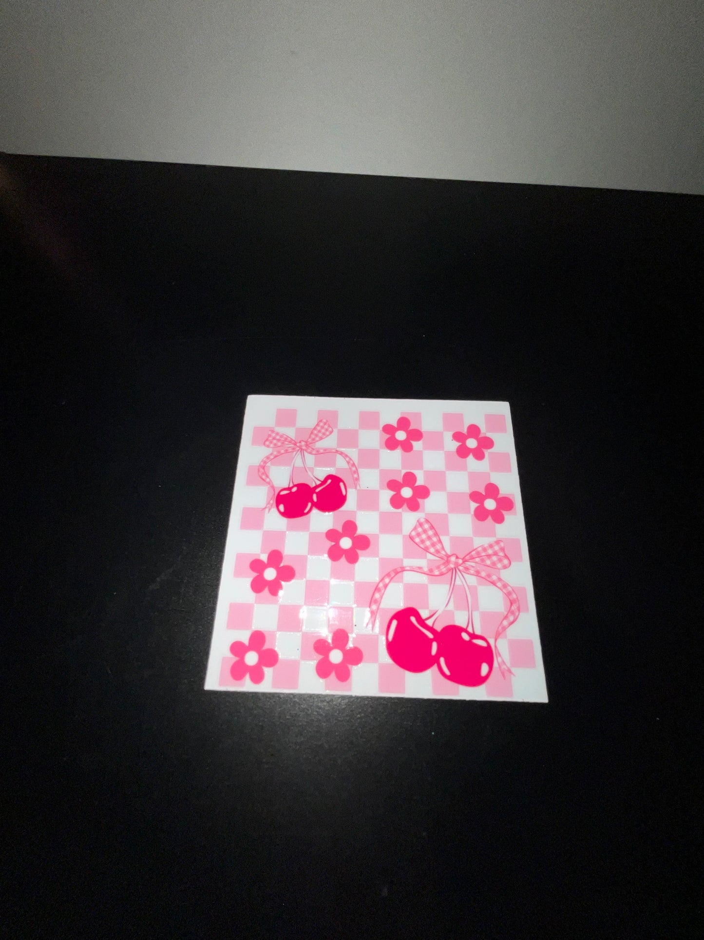 Small pink checkered, cherry, and flower wrap